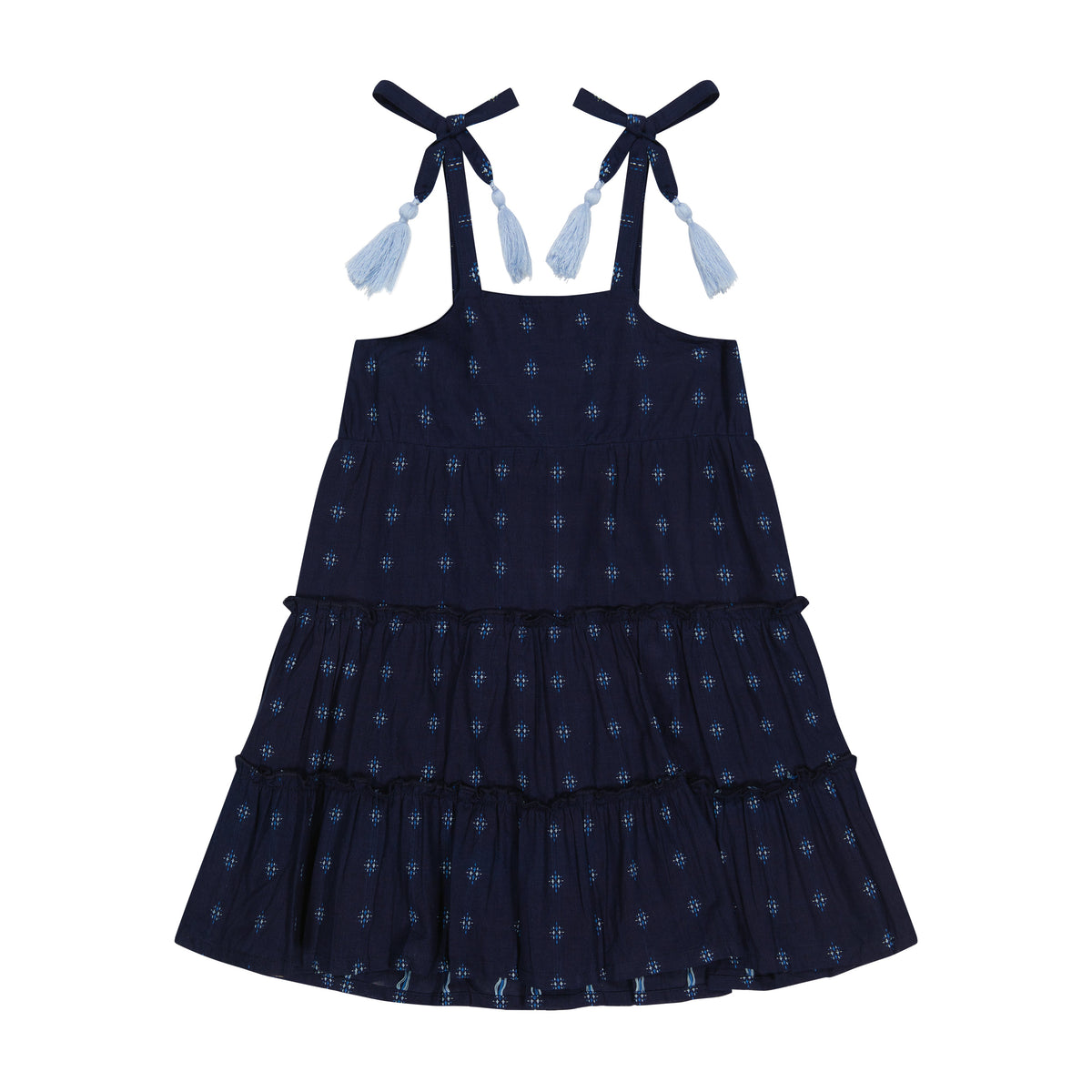 Bella Girls' Shoulder Tie Sundress Navy Turquoise Swiss Dot