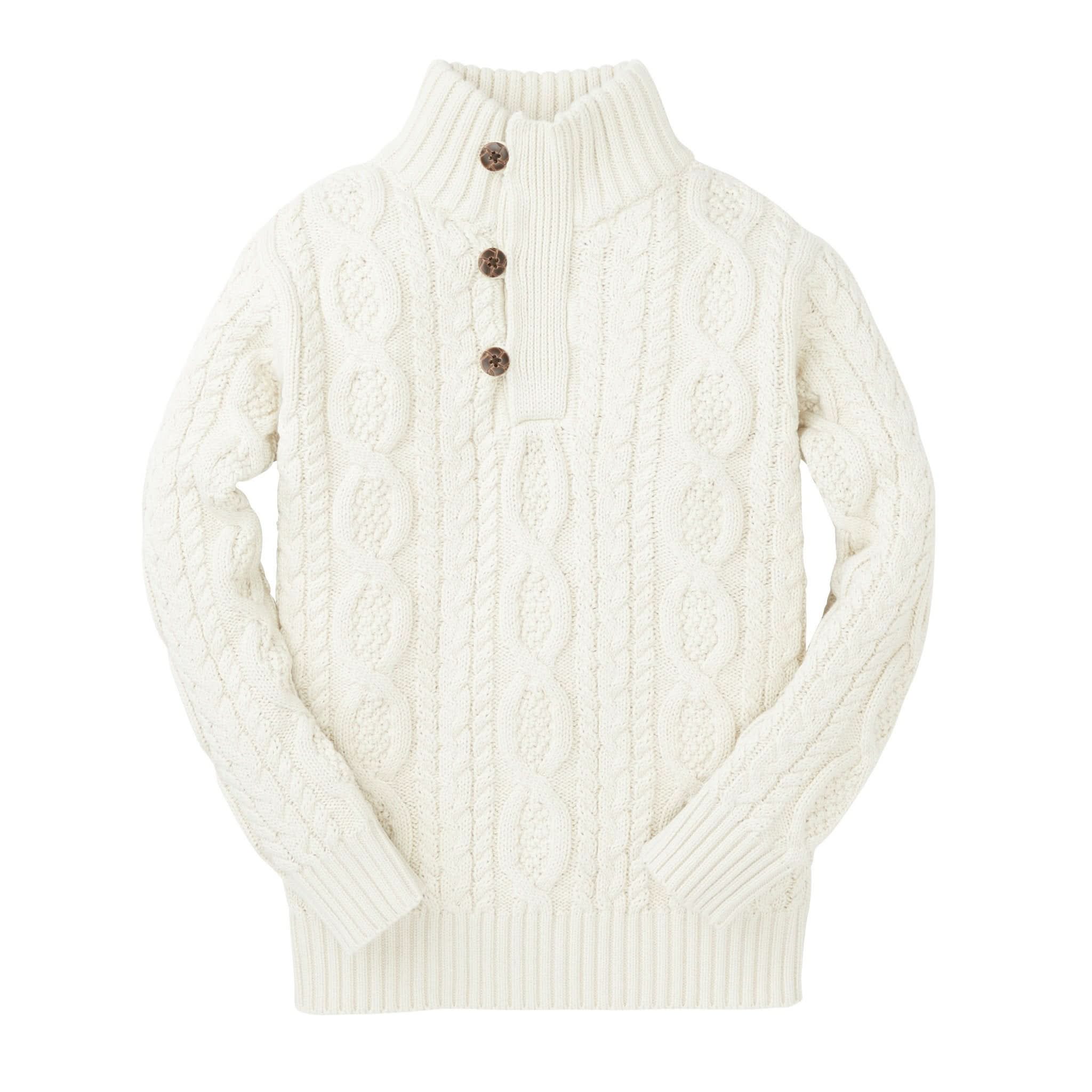 Mock Neck Organic Cable Sweater with Buttons