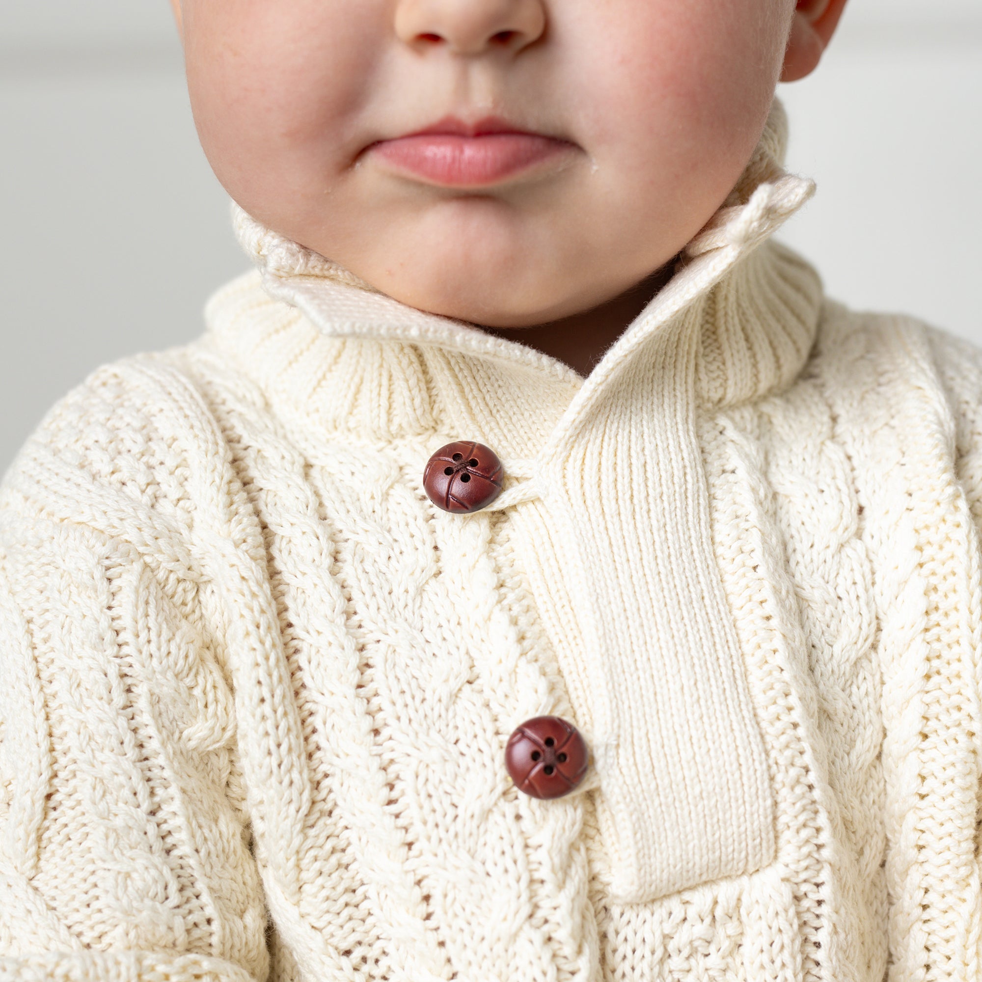 Mock Neck Organic Cable Sweater with Buttons