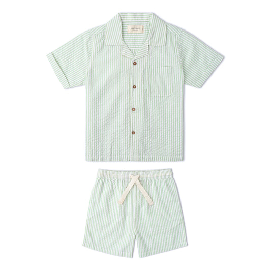 Organic Shirt & Shorts Set - Basil Stripes