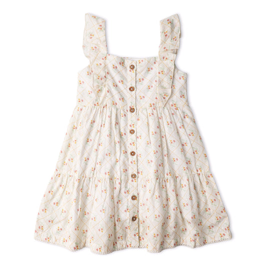 Organic Flutter Buttoned Tiered Dress - Spring Weave