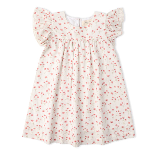 Organic Short Sleeve Flutter Dress - Pink Bloom