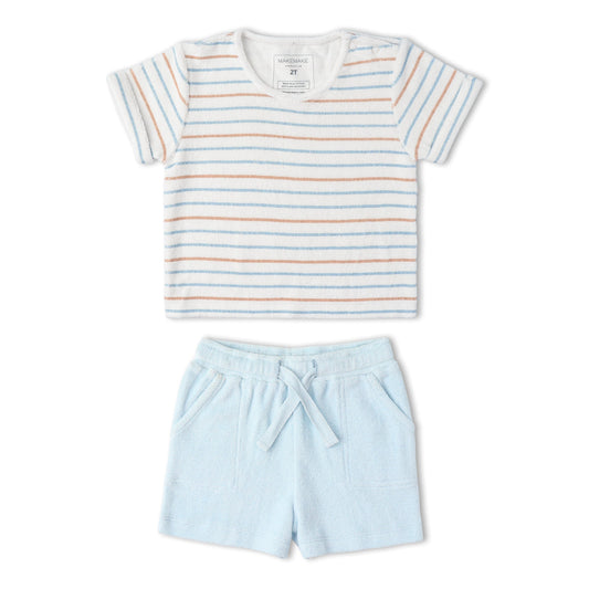 Organic Terry Tee & Shorts Set - Cabana Stripes