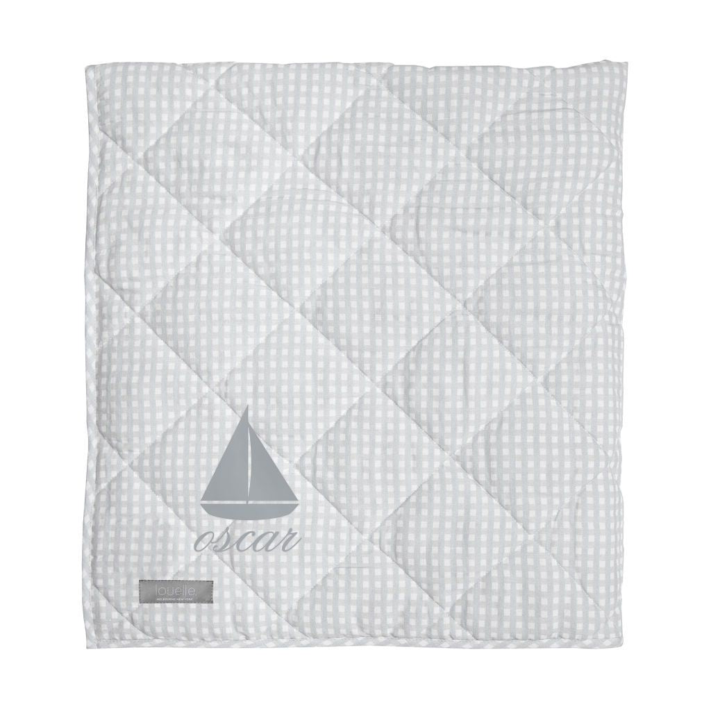 Monogrammed Play mat | grey gingham and white linen