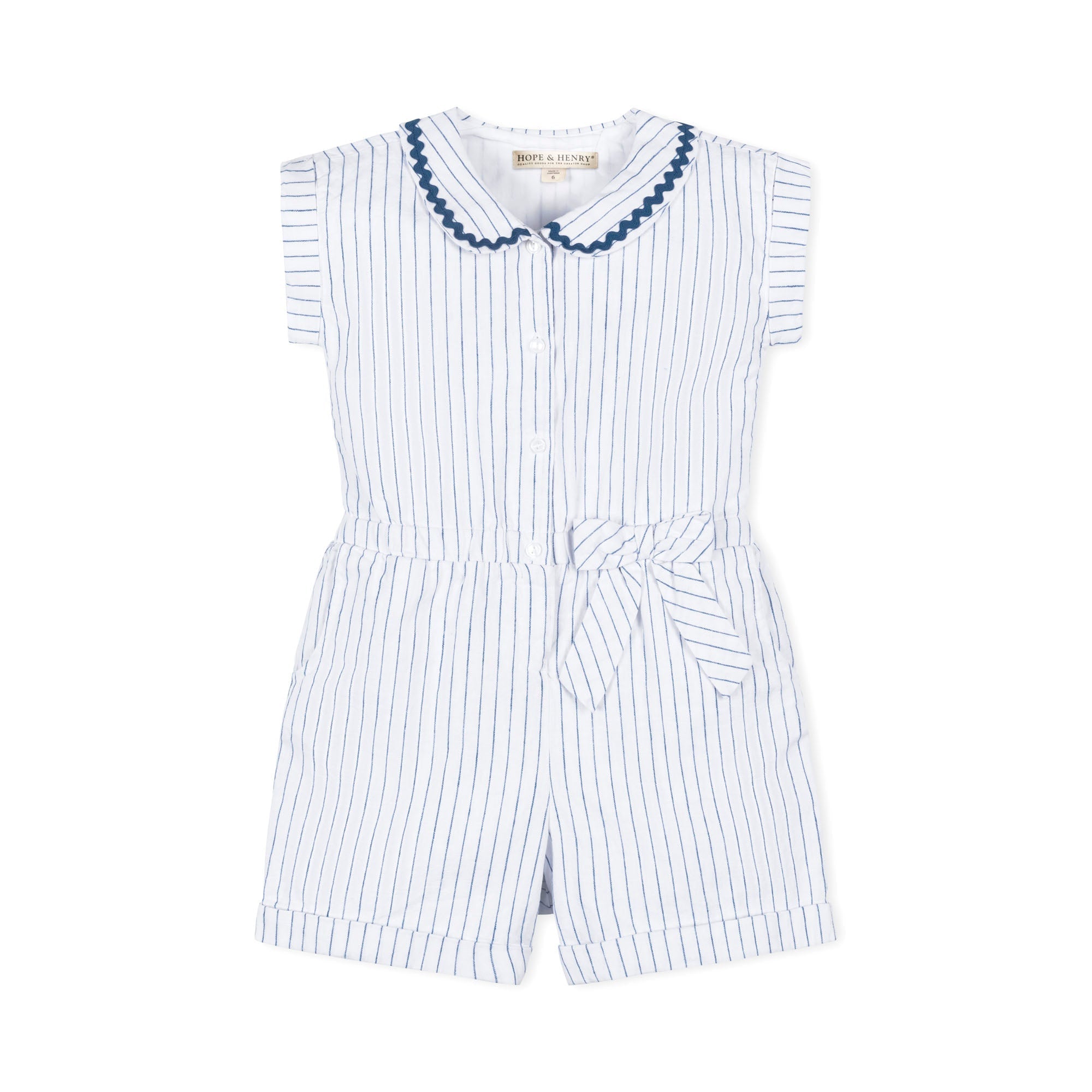 Girls Linen Collared Button Front Romper