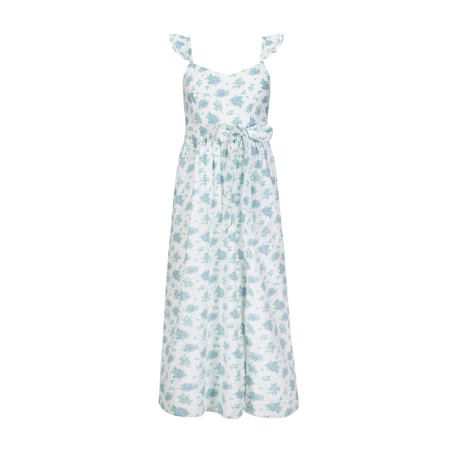 Women’s Linen Party Dress – Coastal Floral Flutter Sleeve
