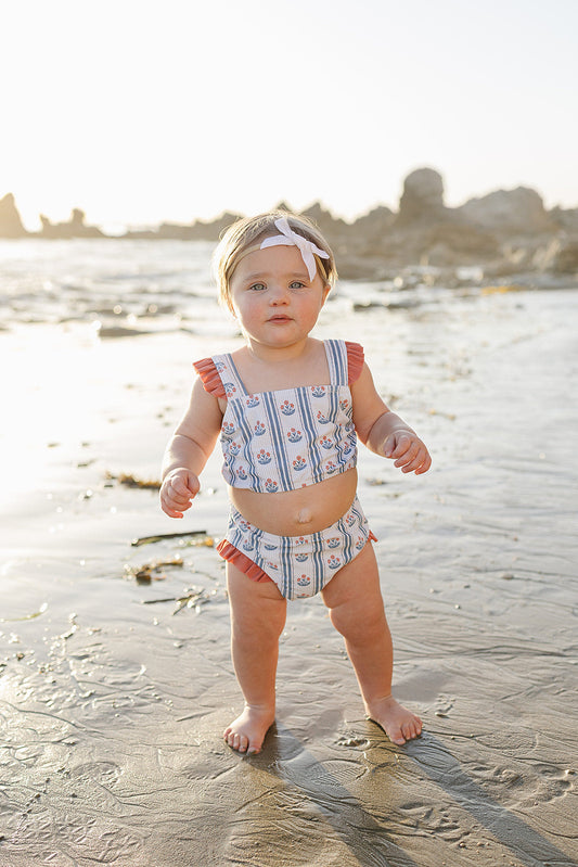 Block Print Floral Ruffle Bikini Set