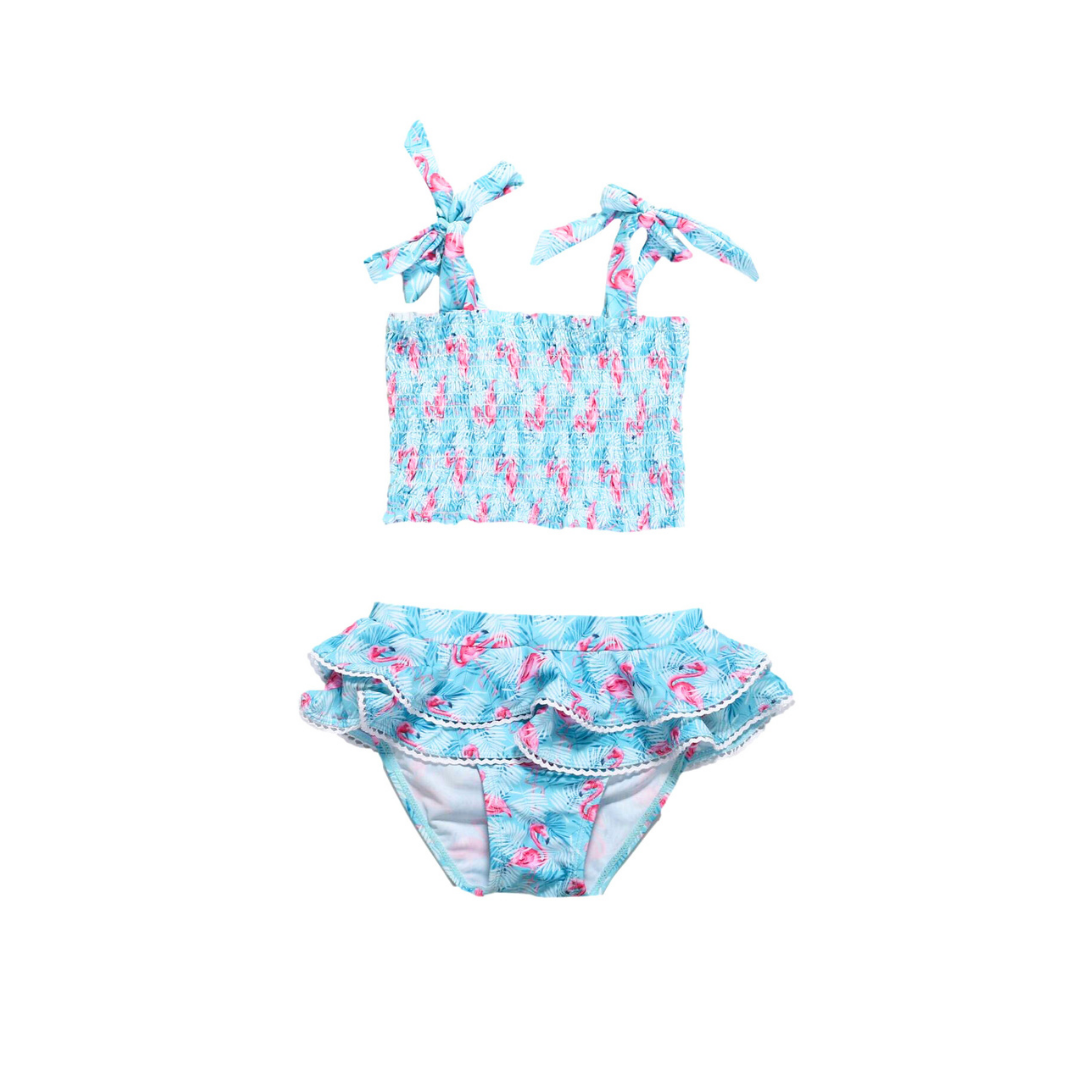 girls smocked bikini top with lace skirt swimsuit set