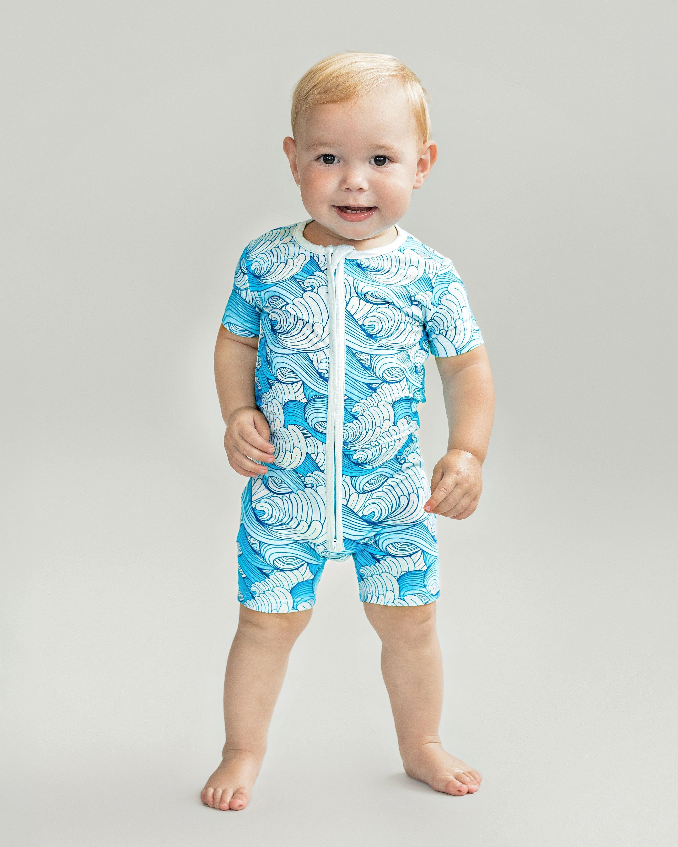 Baby Boy Delmar Bamboo Shorty Zipper Romper