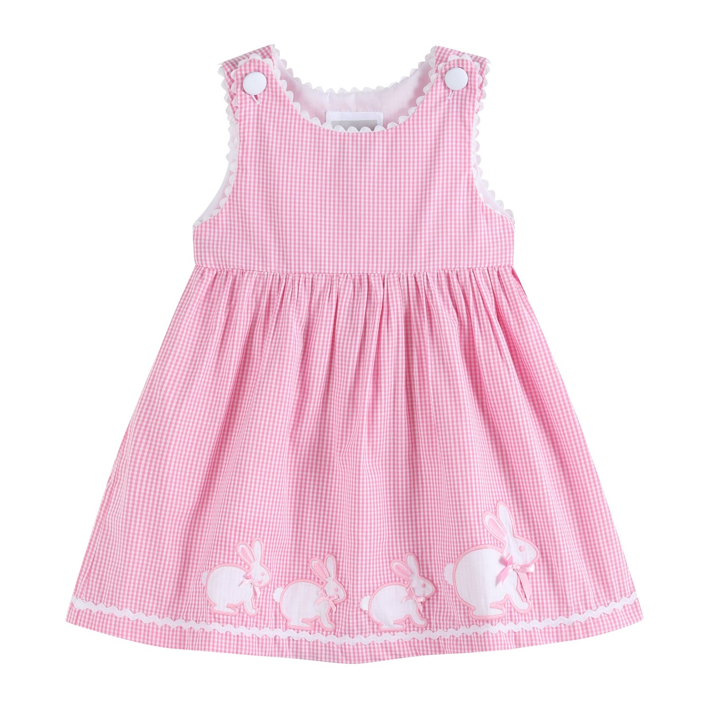 Girls’ Pink Gingham Bunny Family Button Dress