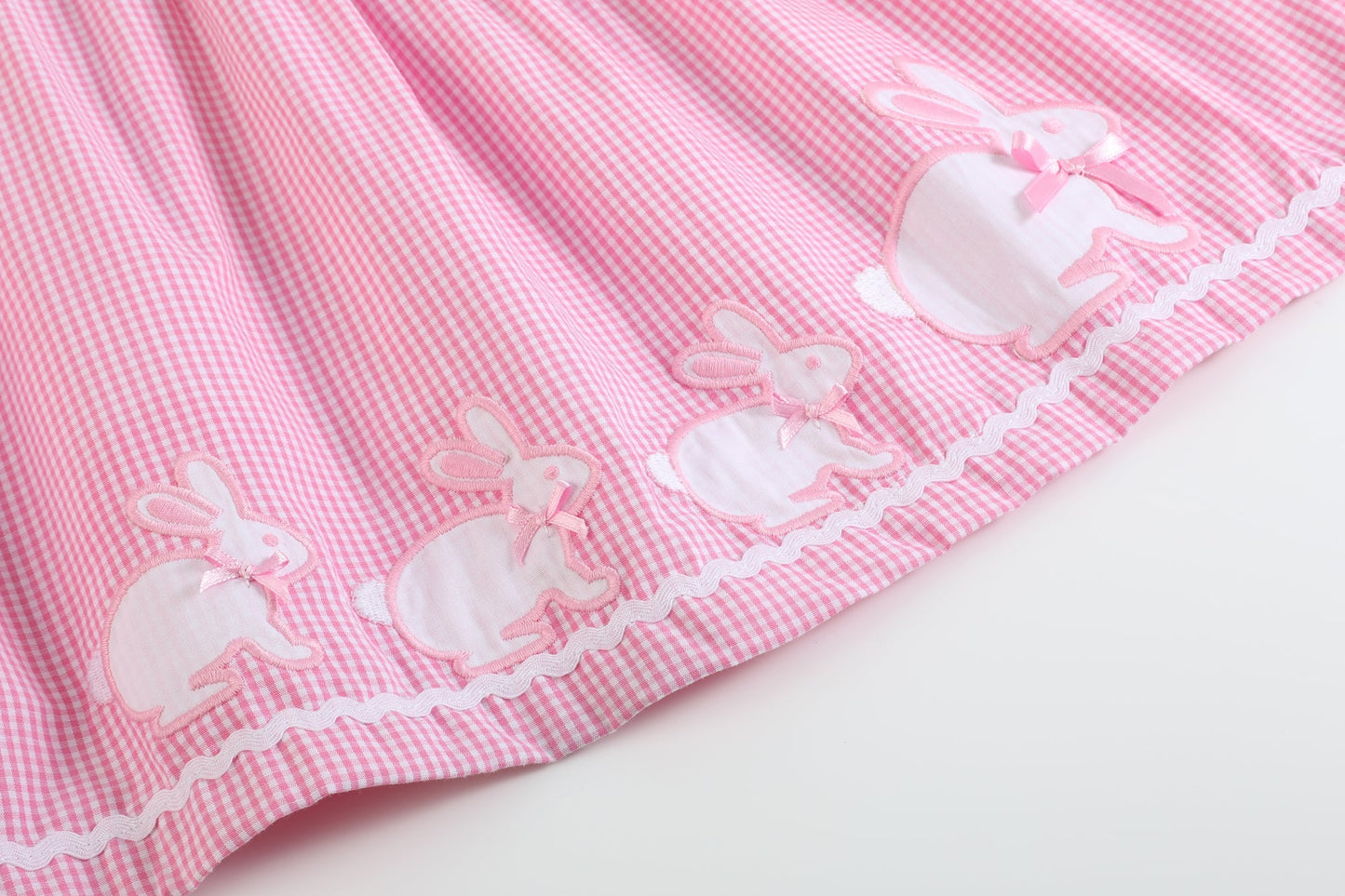 Girls’ Pink Gingham Bunny Family Button Dress