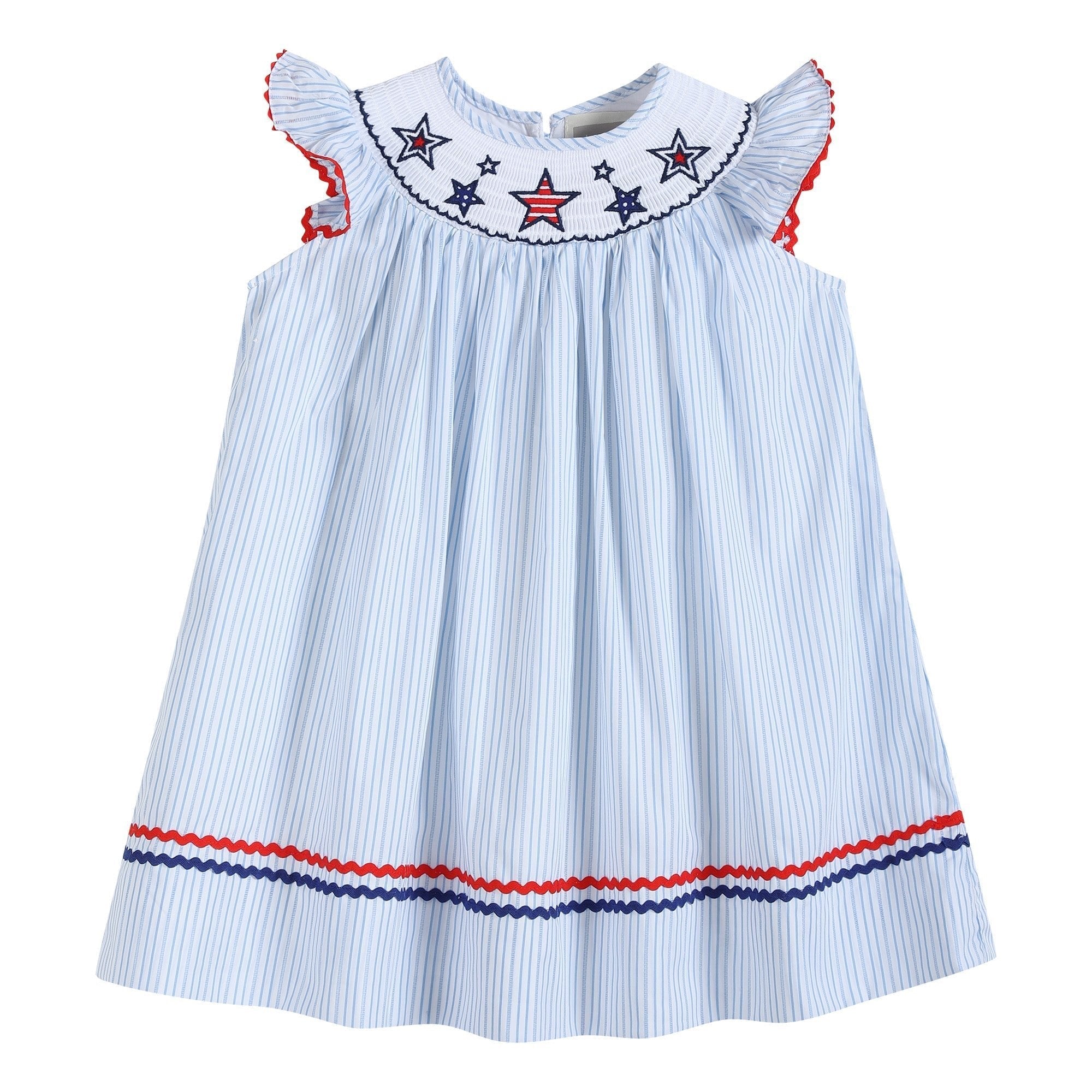 4th of July Blue Striped Stars Smocked Dress