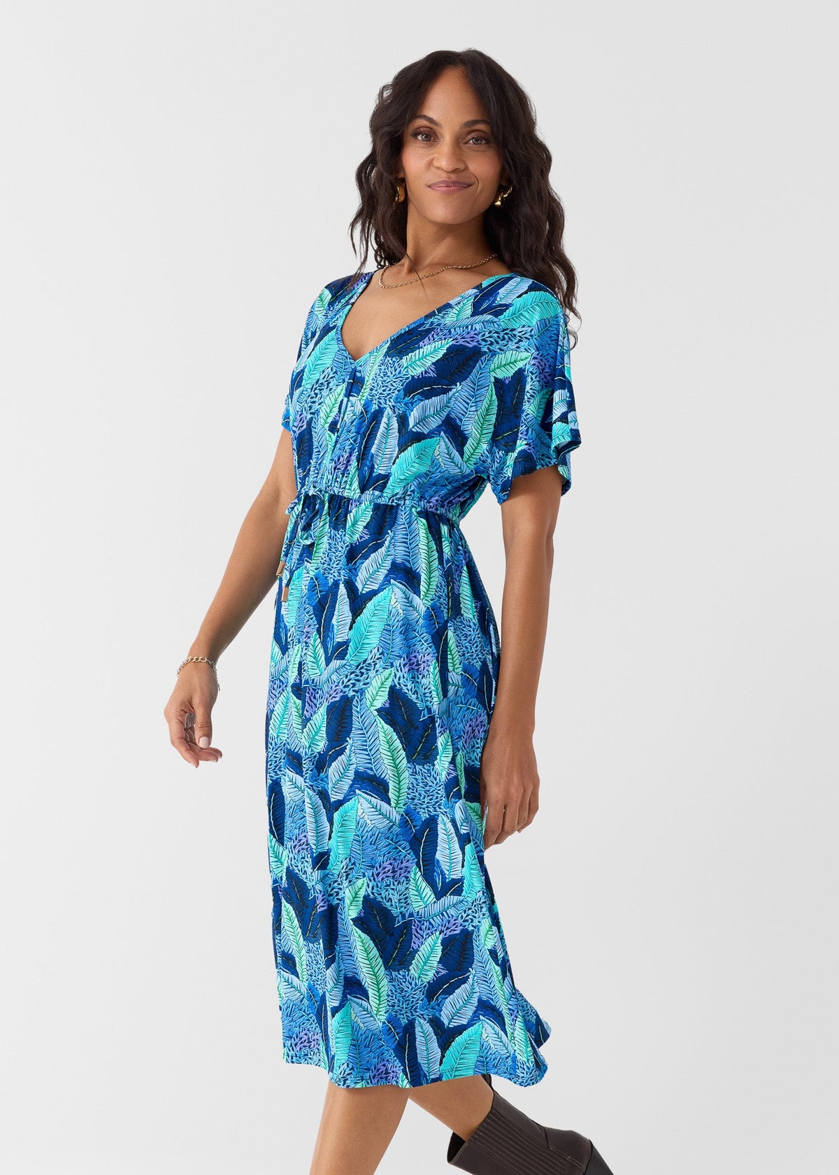 Blue Myers Tie Waist Midi Dress