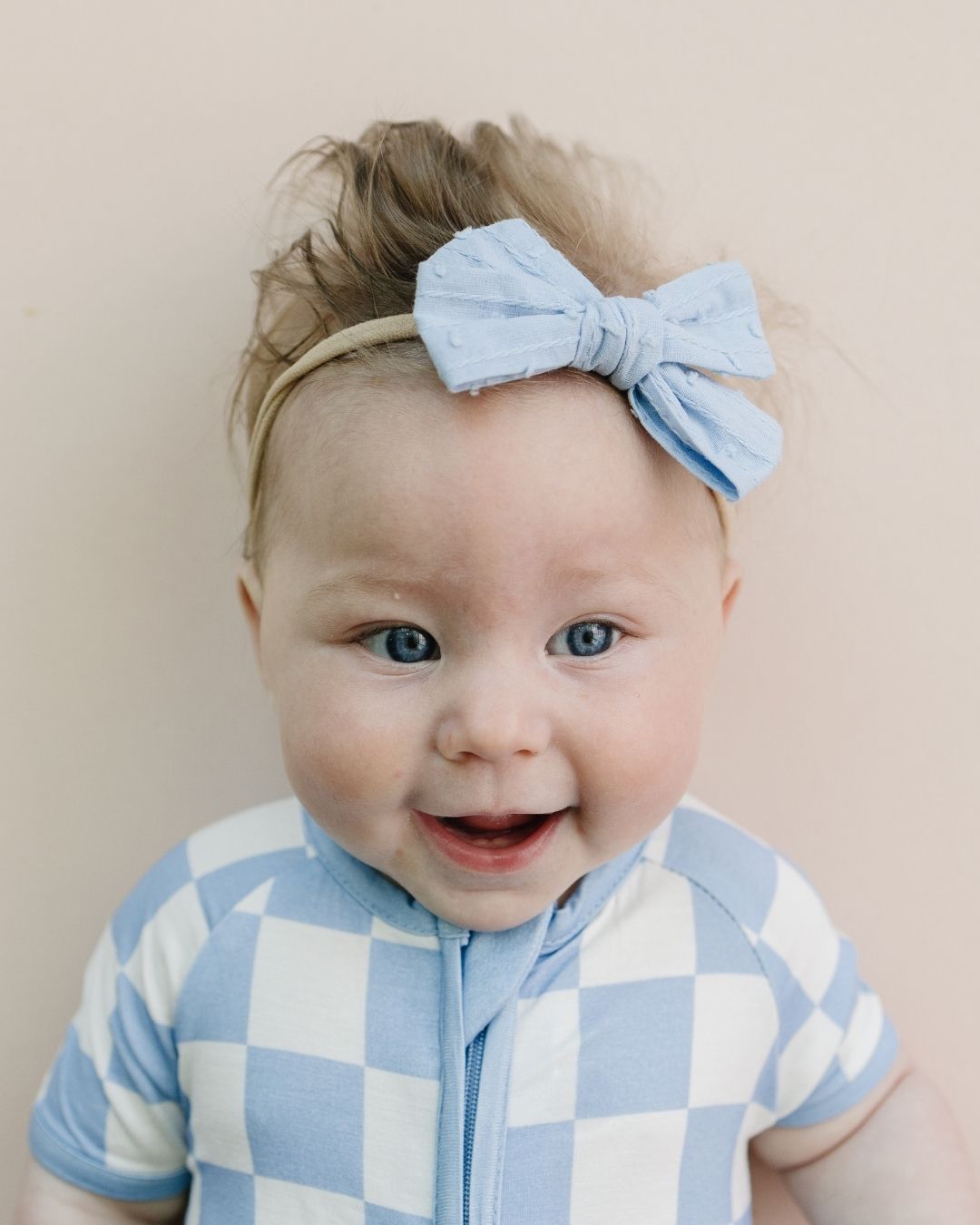 Blue Checkered Bamboo Shorty Baby Romper