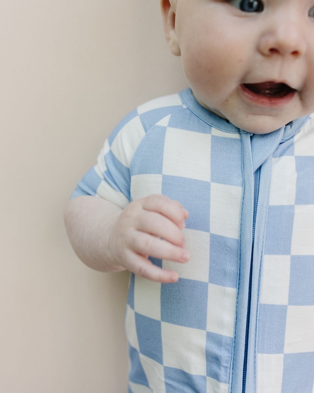 Blue Checkered Bamboo Shorty Baby Romper