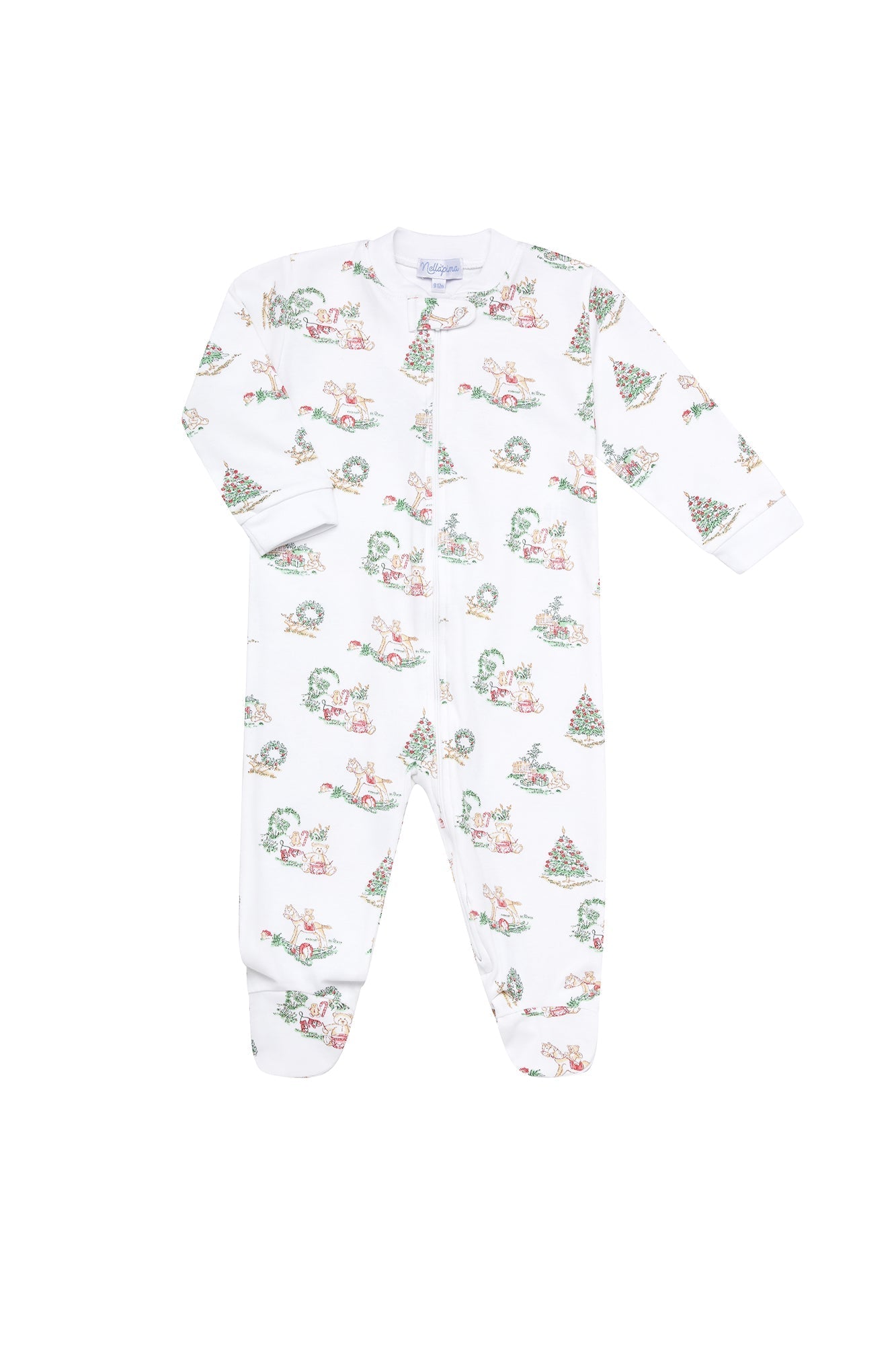 Christmas Toile Pima Cotton Zipper Baby Footie