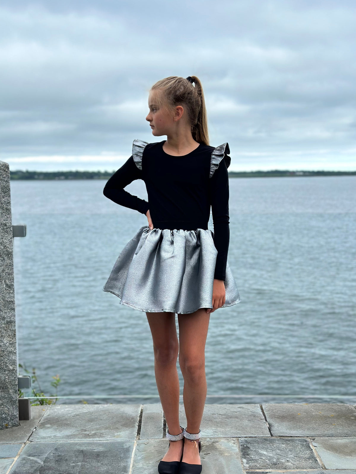 Black Top with Silver Ruffle