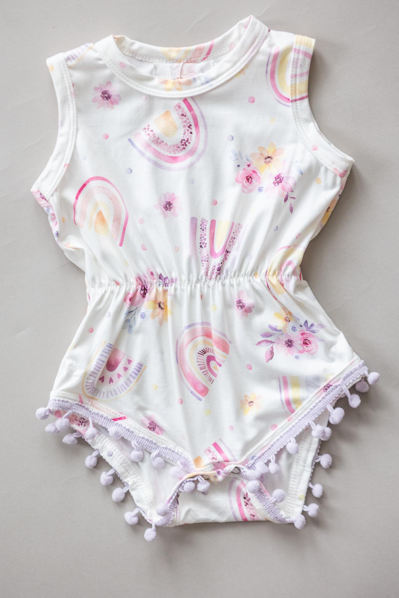 Girls Rainbow Meadows Pom Pom Romper