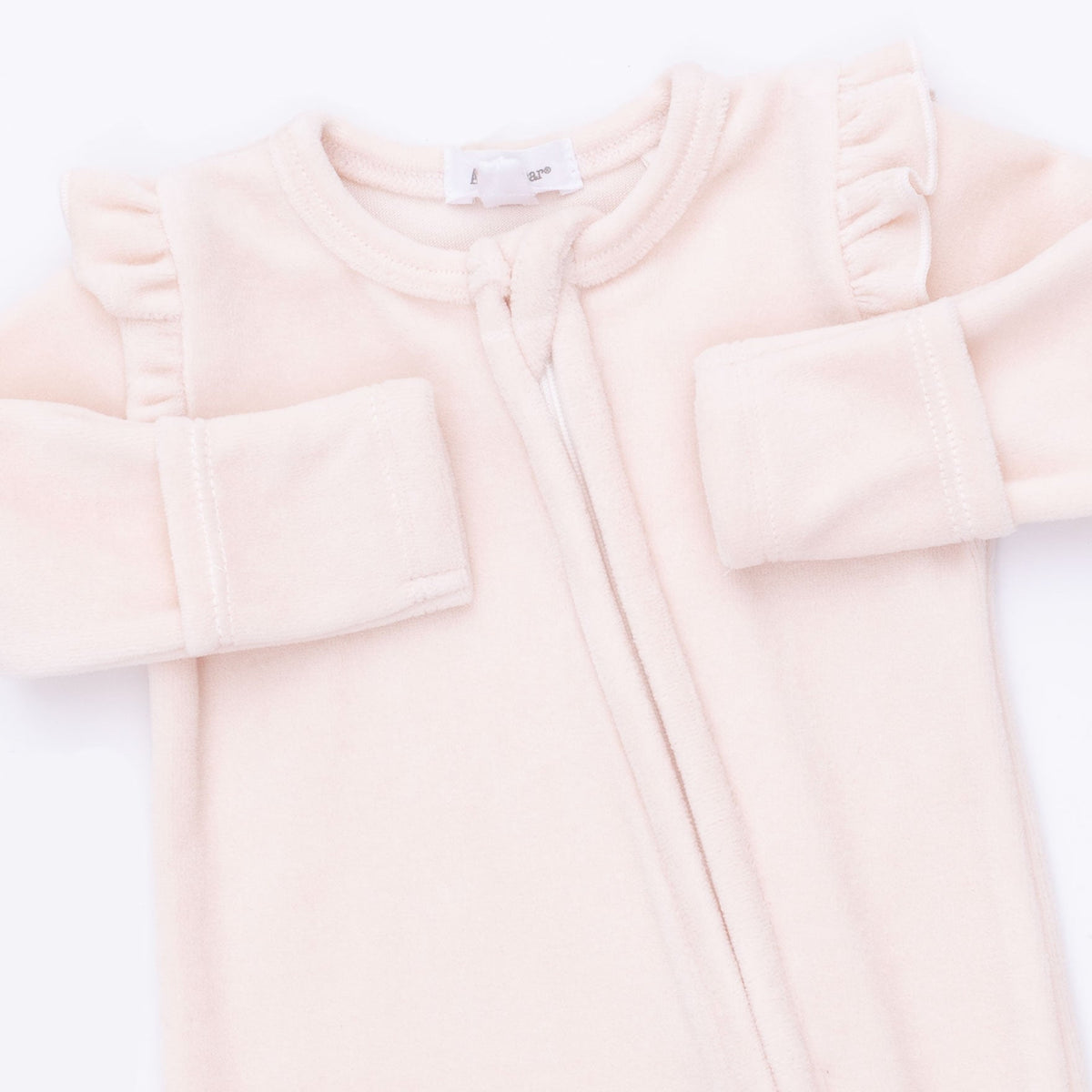 Soft Pink - Velour - 2 Way Ruffle Sleeve Zipper Footie