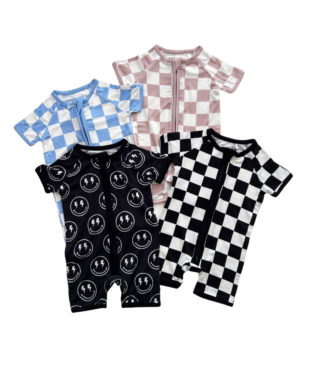 Blue Checkered Bamboo Shorty Baby Romper