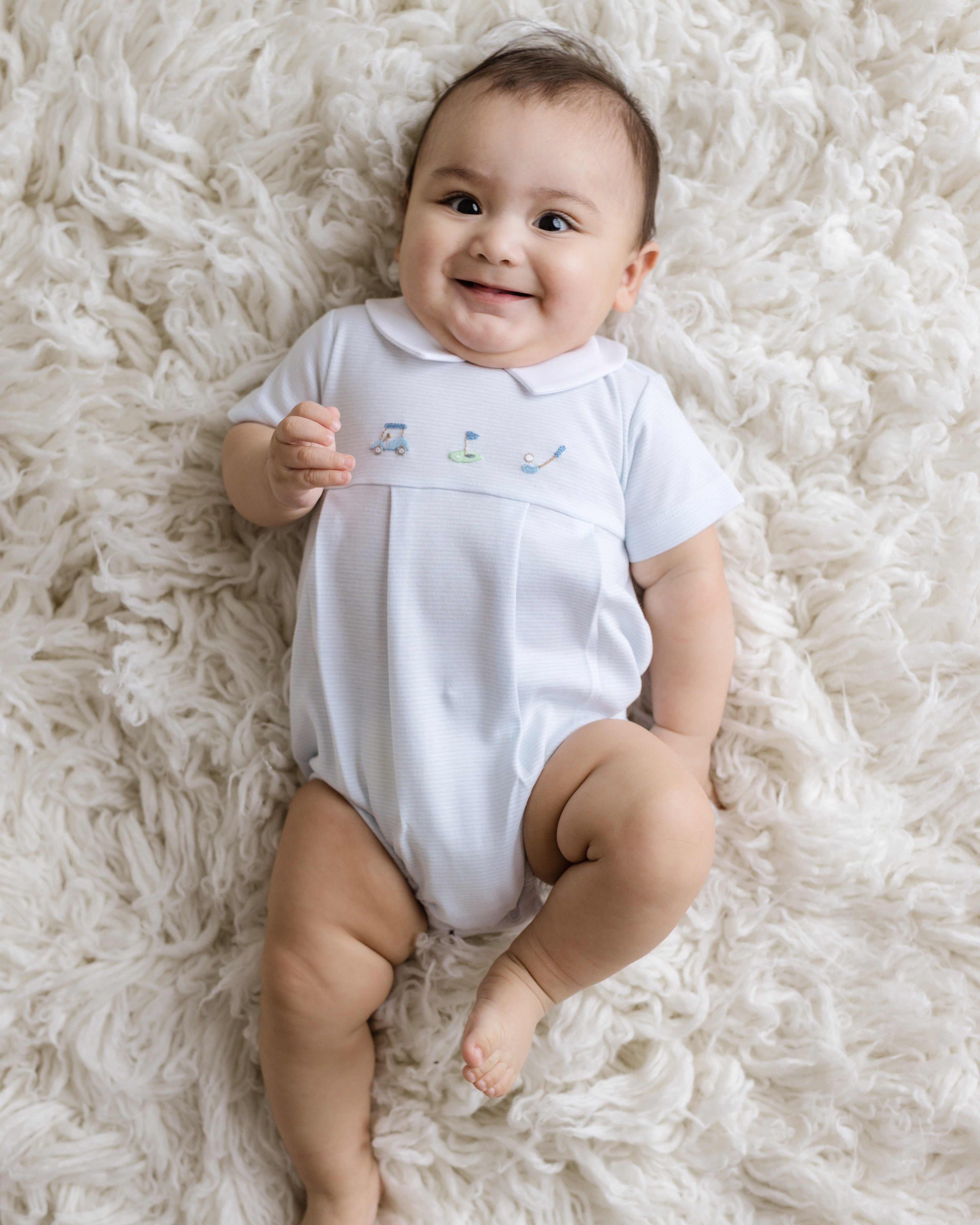 Pointed Collar Golf Bubble Romper, Lt.Blue