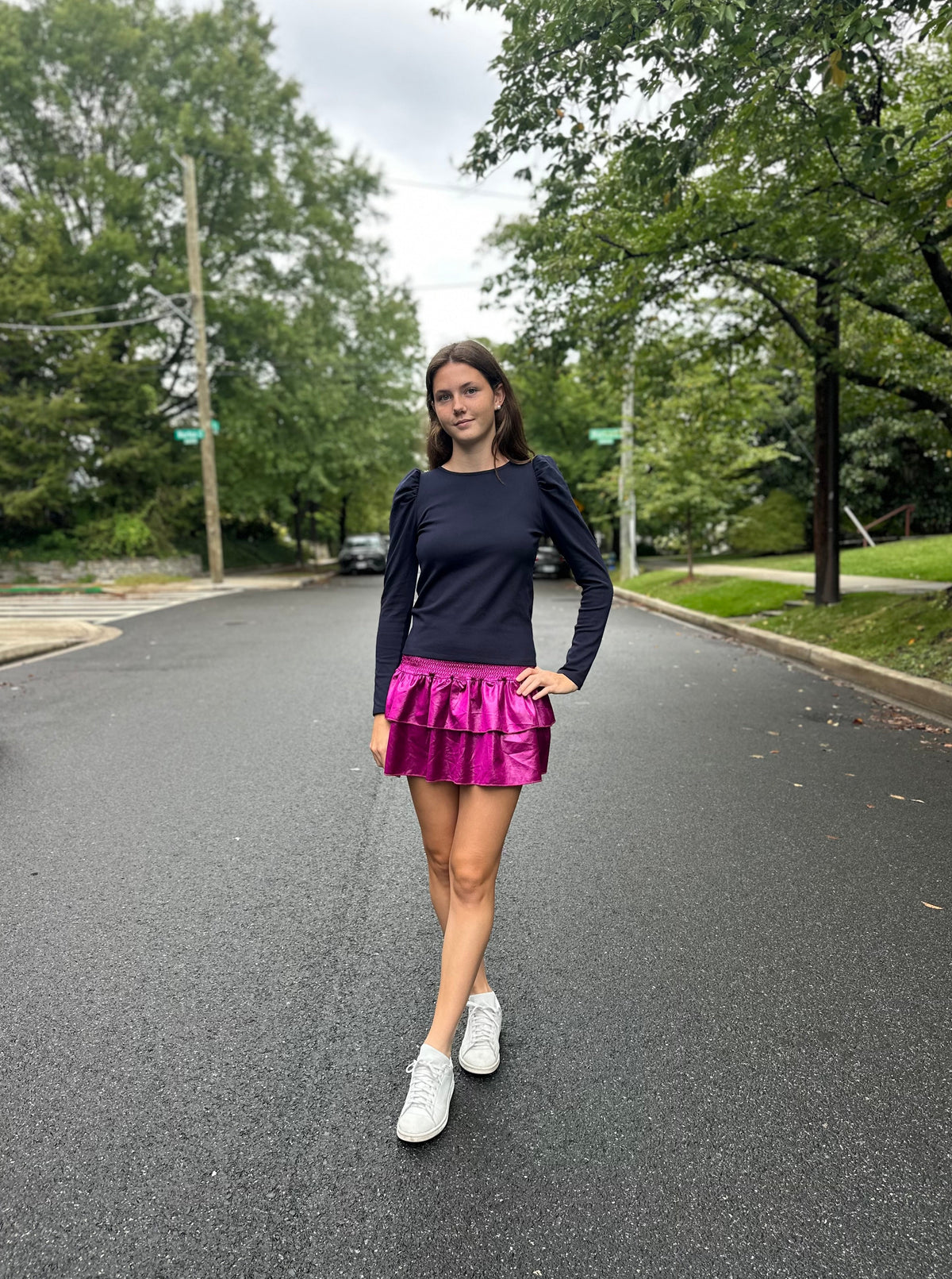 Fuchsia Smocked Ruffle Mini Skirt