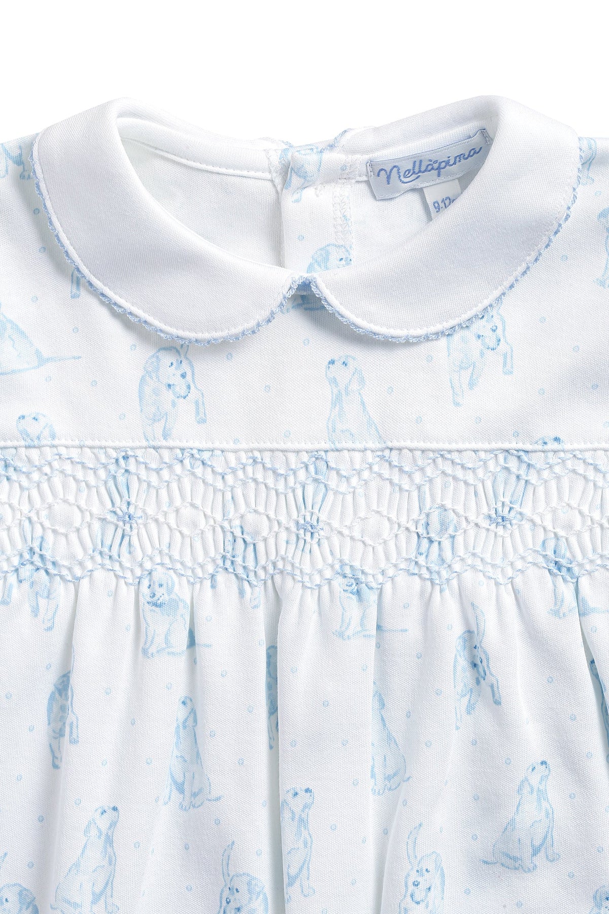 Blue Puppy Love Print Smocked Footie