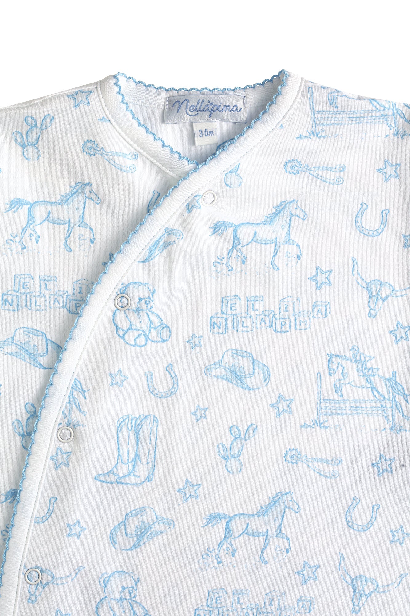 Blue Lone Star Toile Print Crossover Footie
