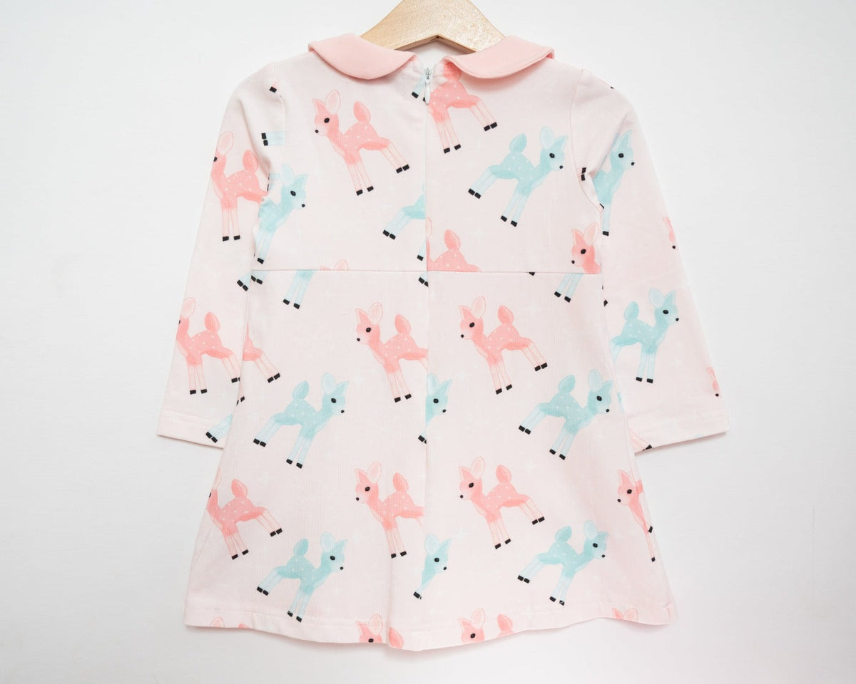 Pink Dress with Retro Deer for Girls