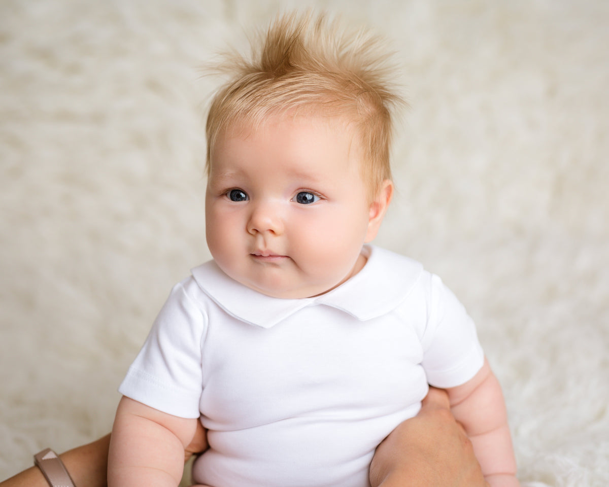 Pointed Collar Short Sleeve Onesie, White