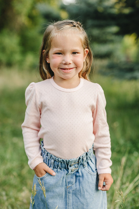 Pink Pointelle Long Sleeve Tee