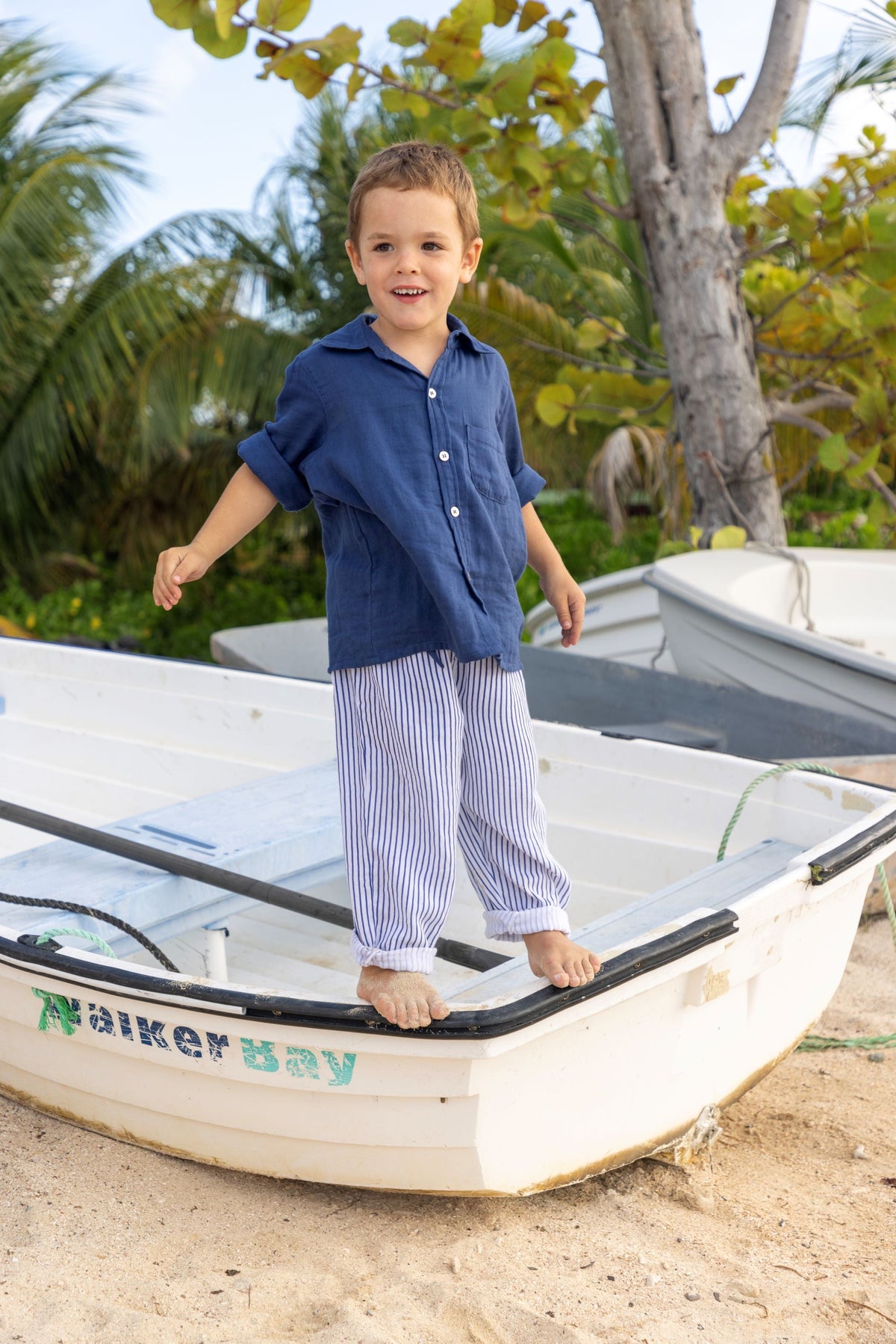 La Plage Boy's Drawstring Pant Marine Stripe