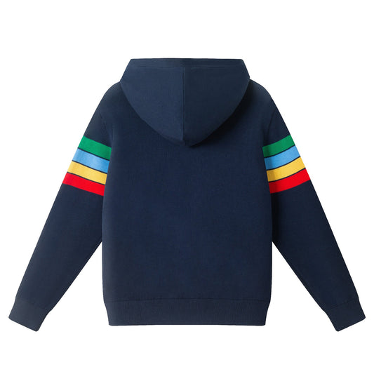 Tween (8-20) Hooded Striped Sweater W/Multi Stripe | Navy