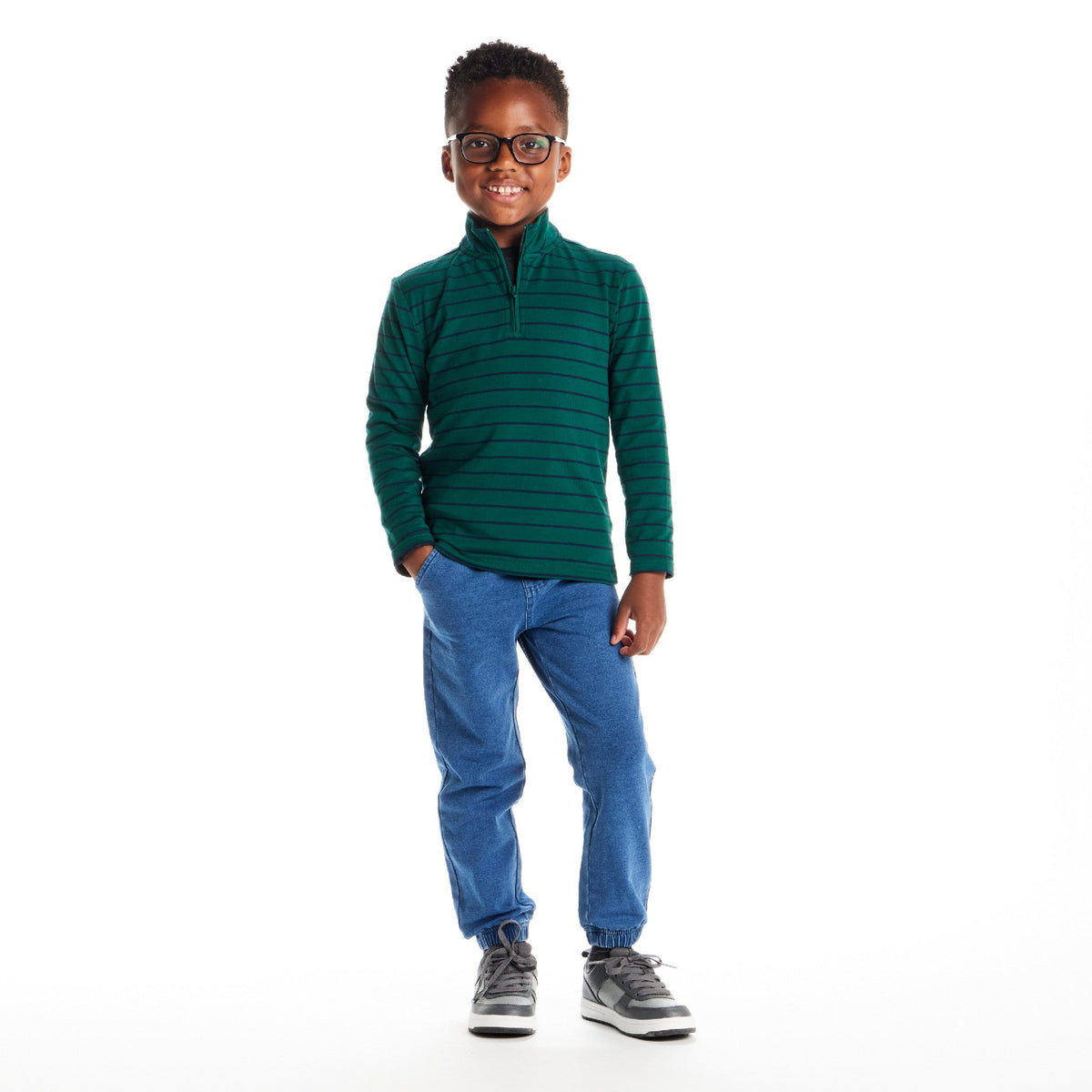 Kids Quarter Zip Stripe Pullover | Green Stripe