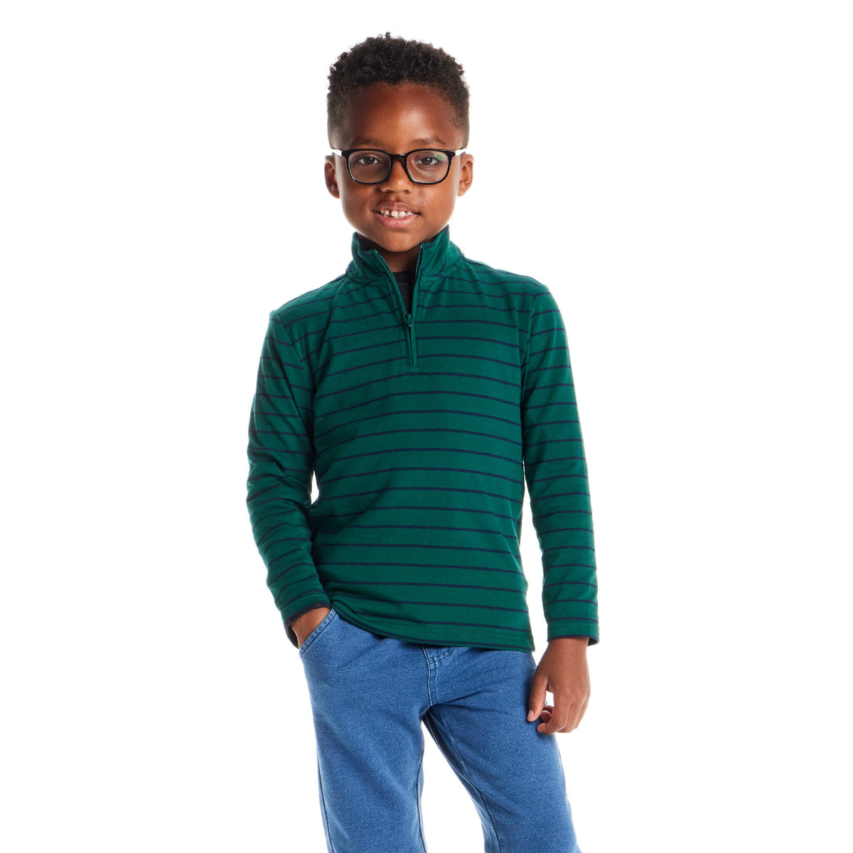 Kids Quarter Zip Stripe Pullover | Green Stripe