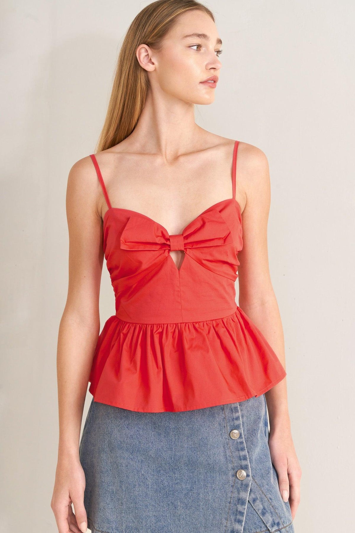 SUNSET BOW RED WOVEN TOP