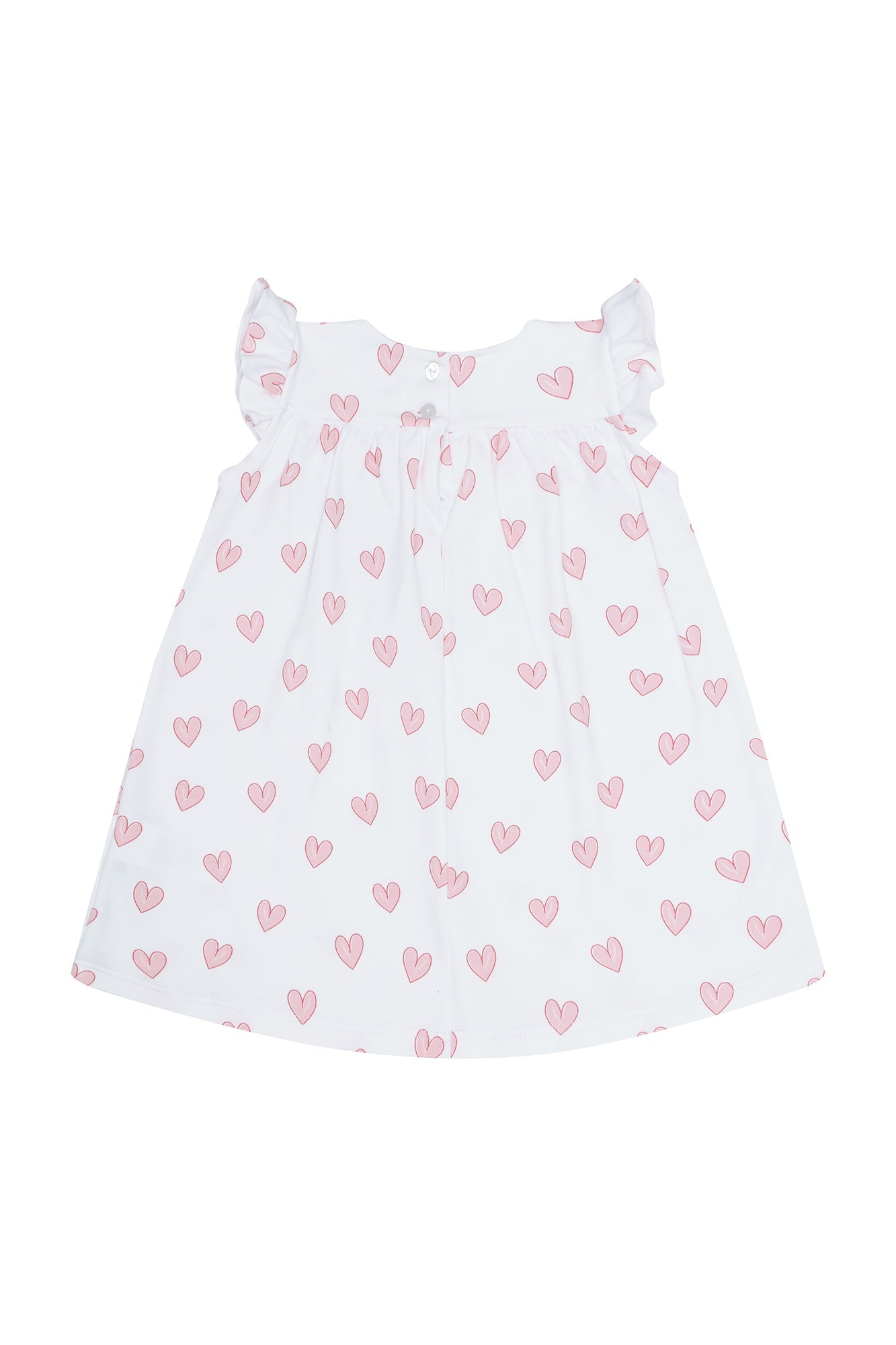 Girls Pink Heart Print Scoop Neck Pima Cotton Dress