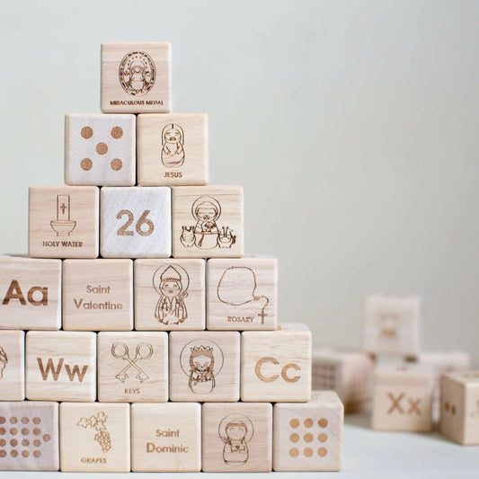 Catholic Wooden Alphabet Blocks Set