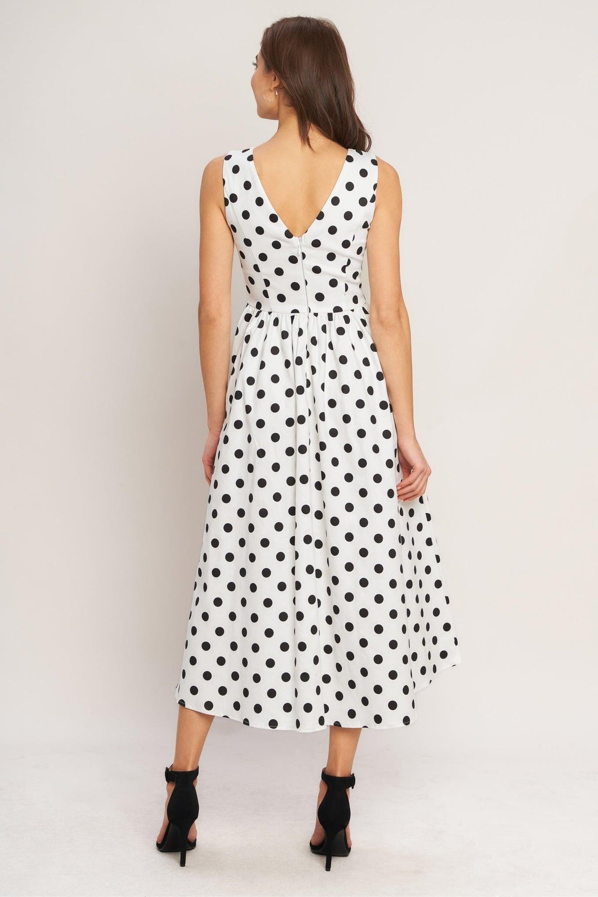 VINTAGE WHISPER POLKA WOVEN MIDI DRESS