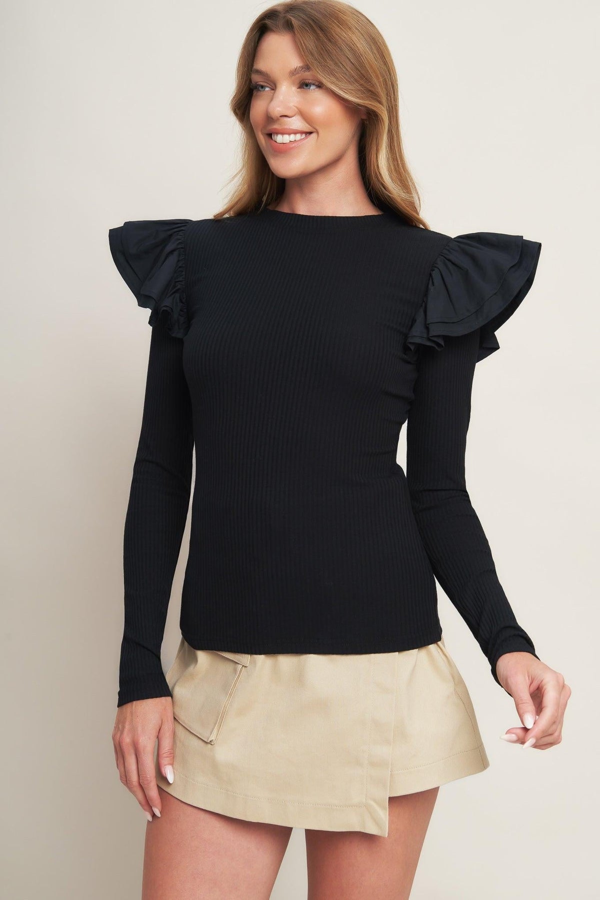 HAPPIEST HERE BLACK KNIT TOP