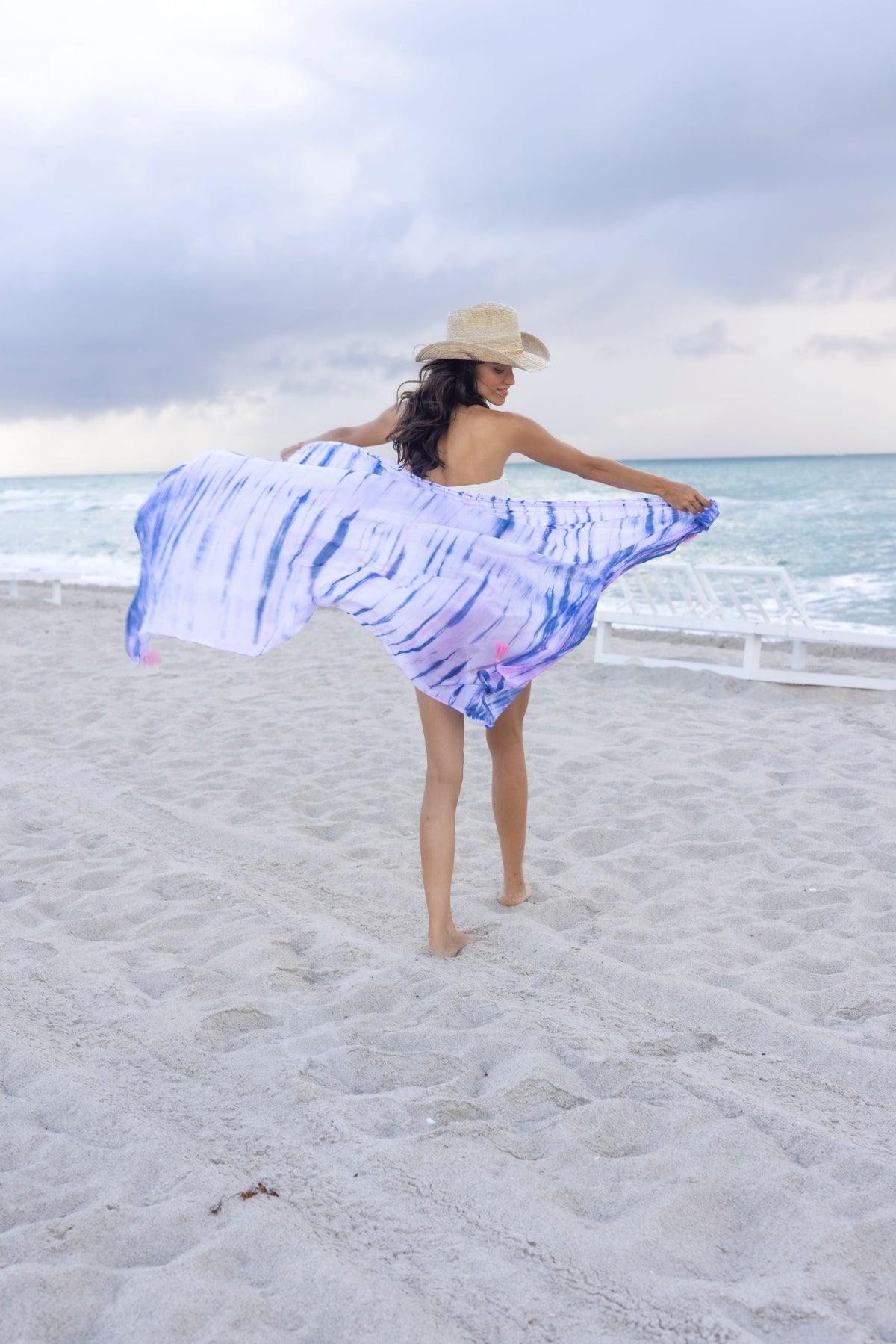 Cotton Saline Pareo Rose Blue Shibori