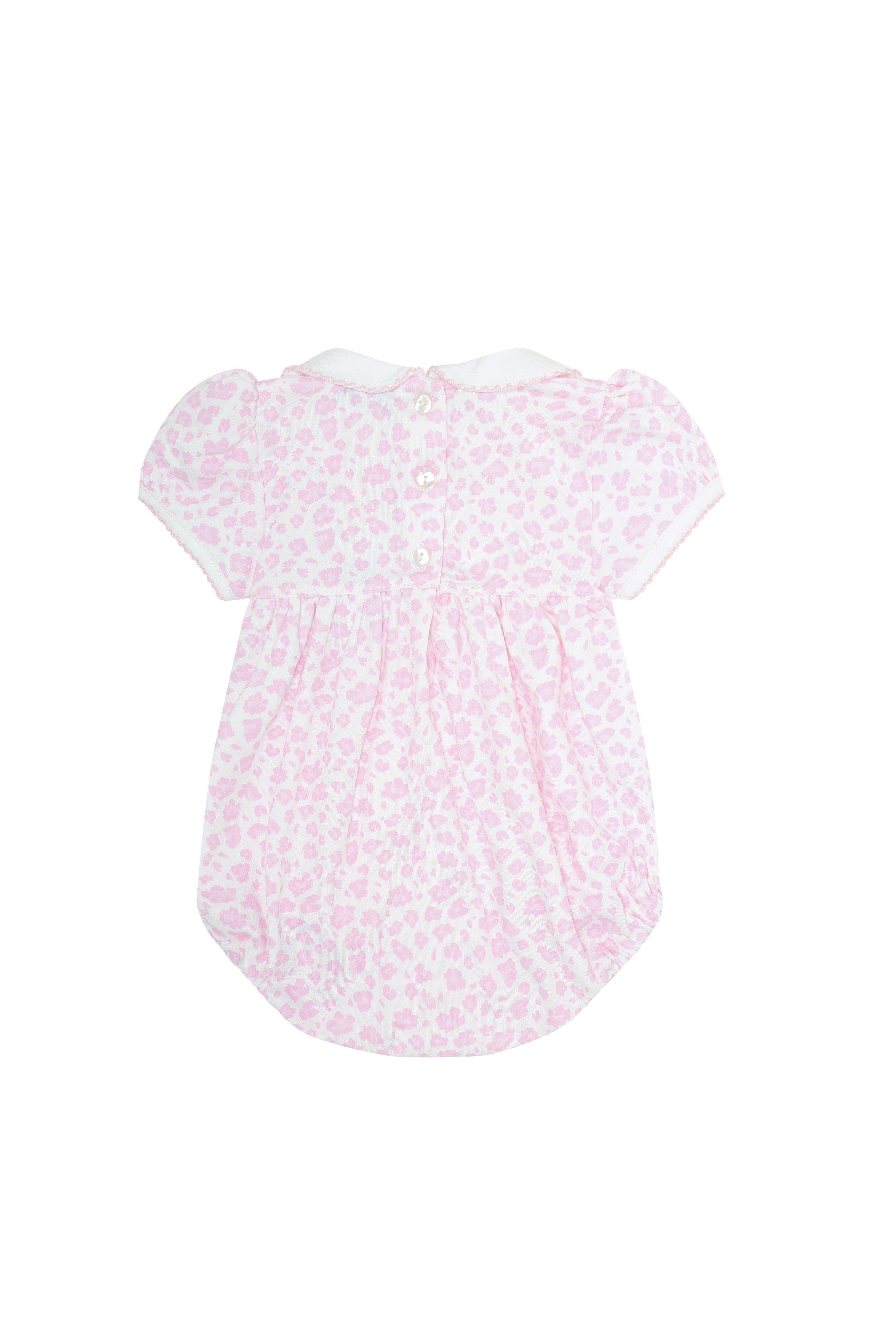 Baby Girl Pink Cheetah Print Smocked Bubble