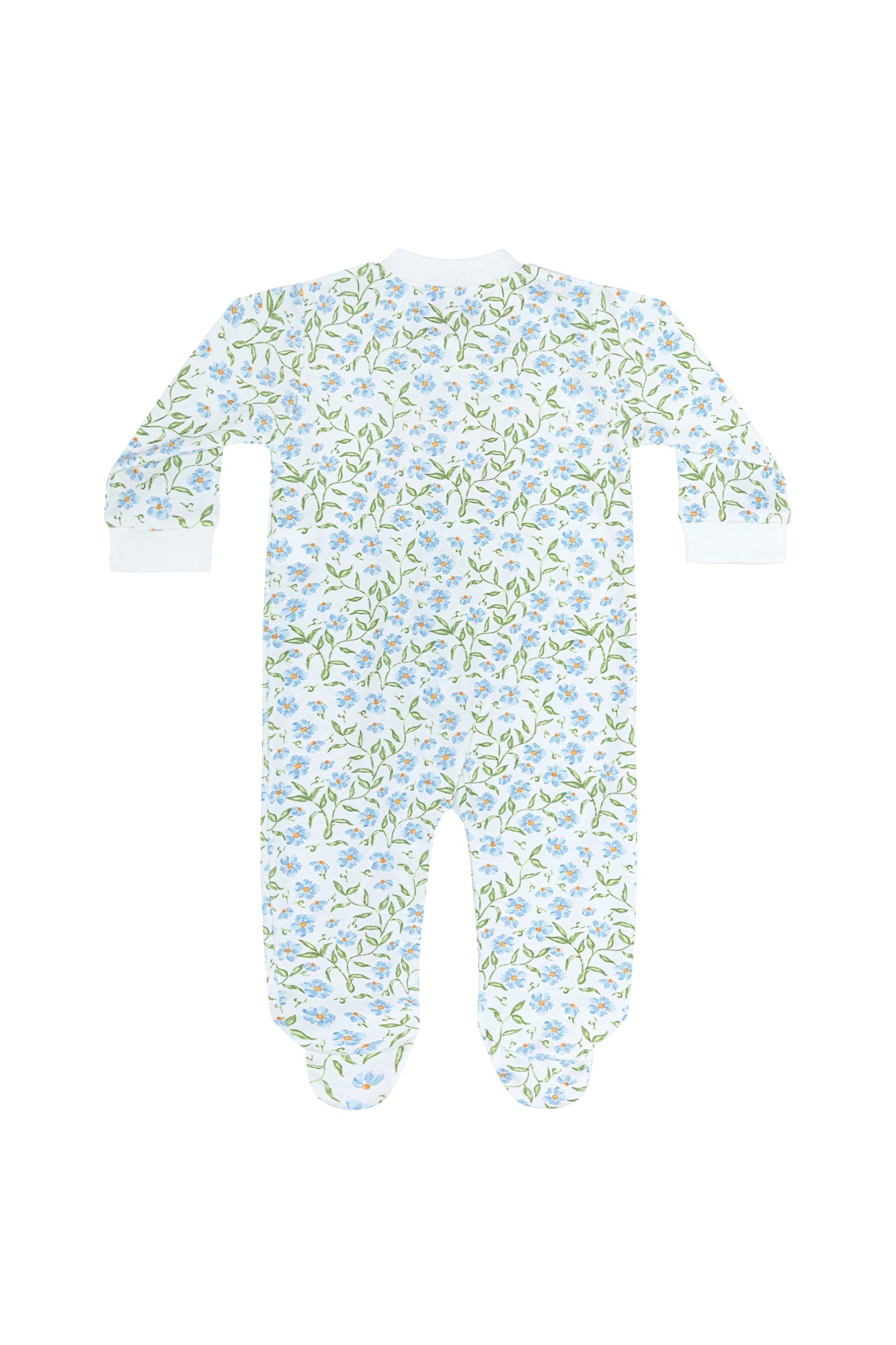 Baby Girl Blue Vines Print Pima Cotton Zipper Pajama Footie