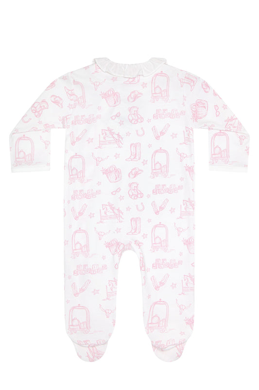 Pink Lone Star Toile Print Crossover Footie