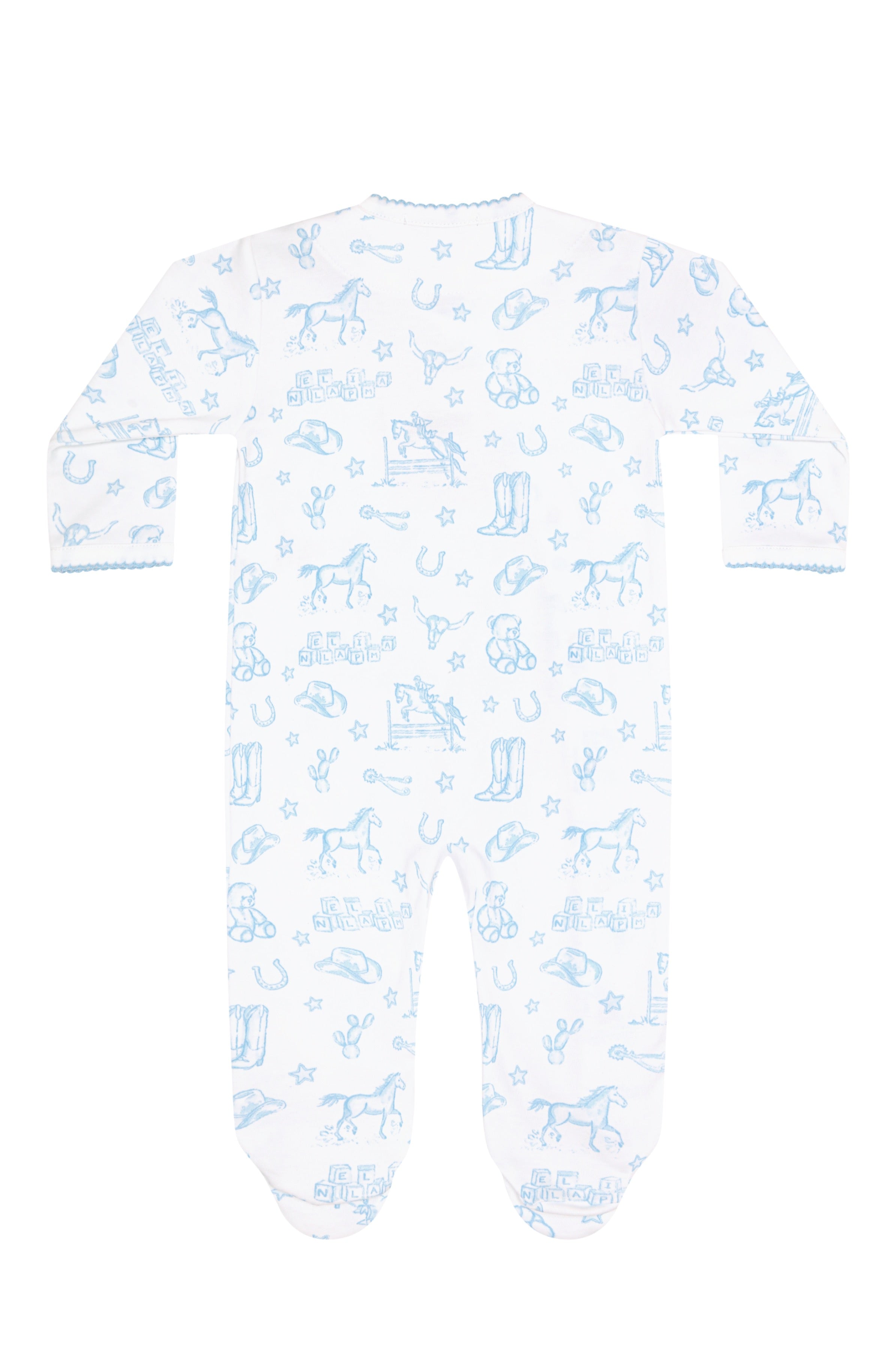 Blue Lone Star Toile Print Crossover Footie