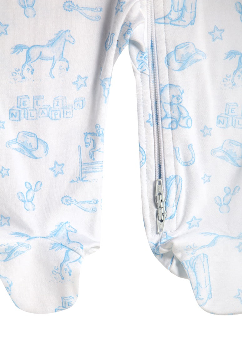 Blue Lone Star Toile Zipper Footie
