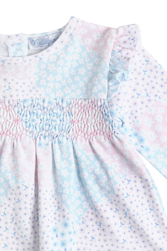 Patchwork Smocked Dress LS Set