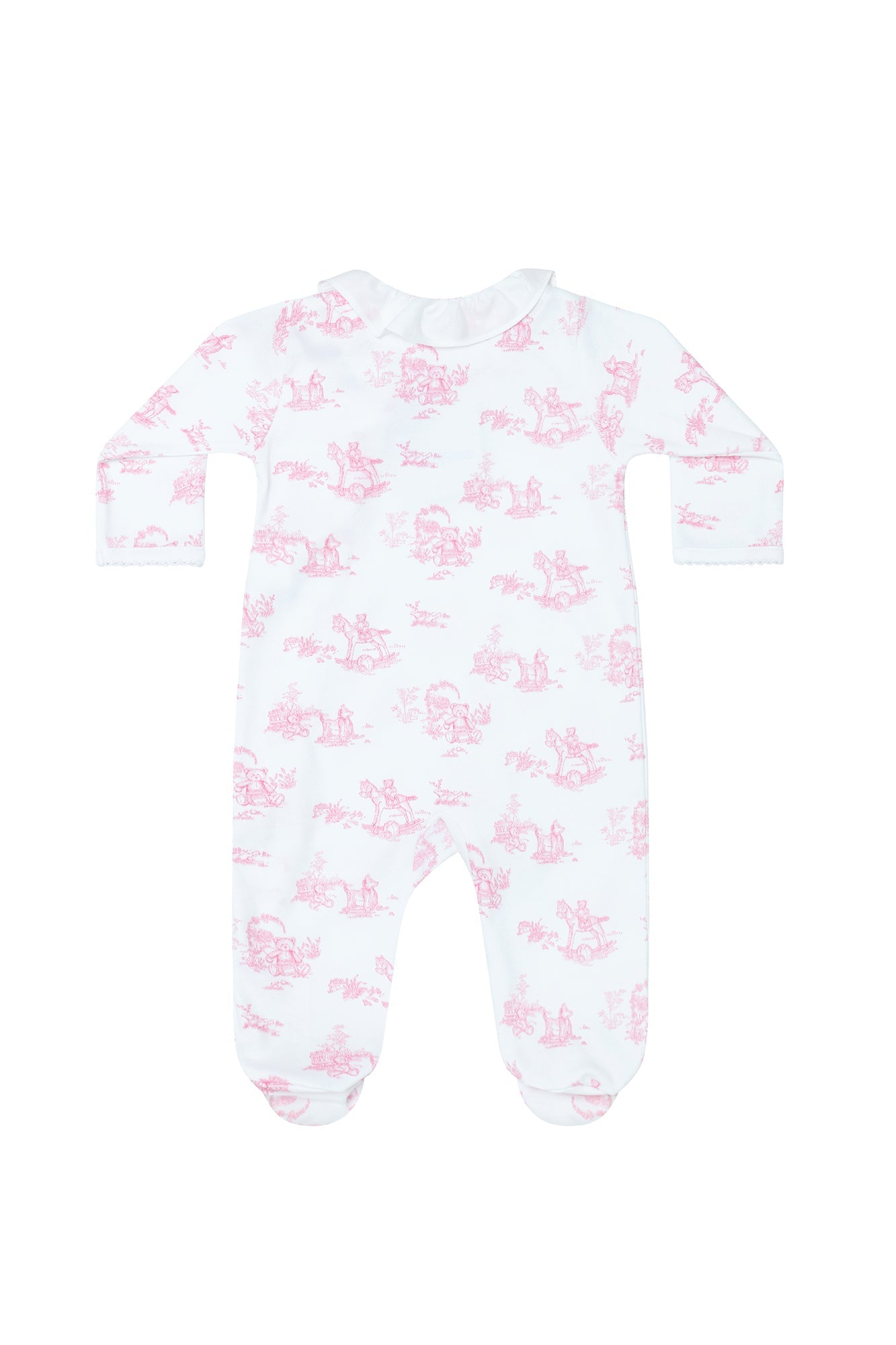 Baby Girl Pink Toile Pima Cotton Crossover Footie