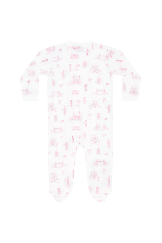 Pink London Toile Zipper Footie