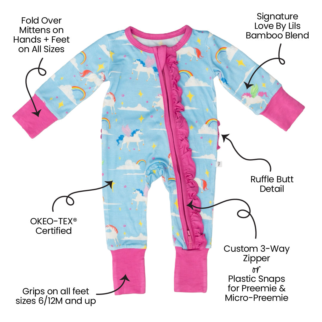 Girls Sage Bamboo Ruffle Convertible Pajama Footie